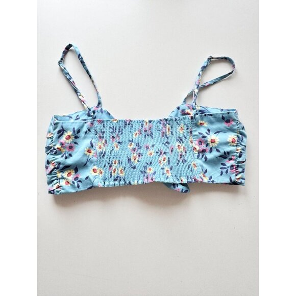 ZARA Blue Floral Cotton Sateen Tie Front Cropped Tank Top, Size S - Picture 5 of 13